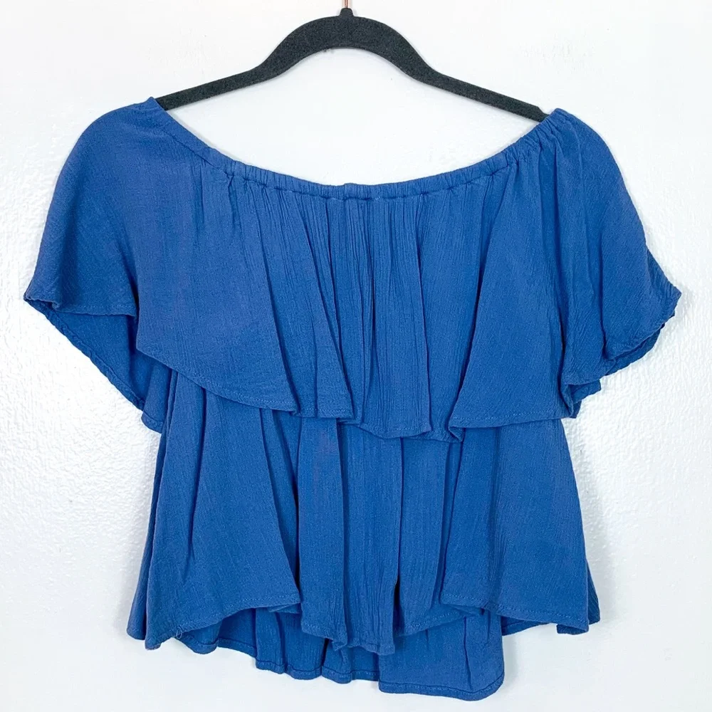 PPLA Blue Flowy Off the Shoulder Crop Top - Picture 4 of 6